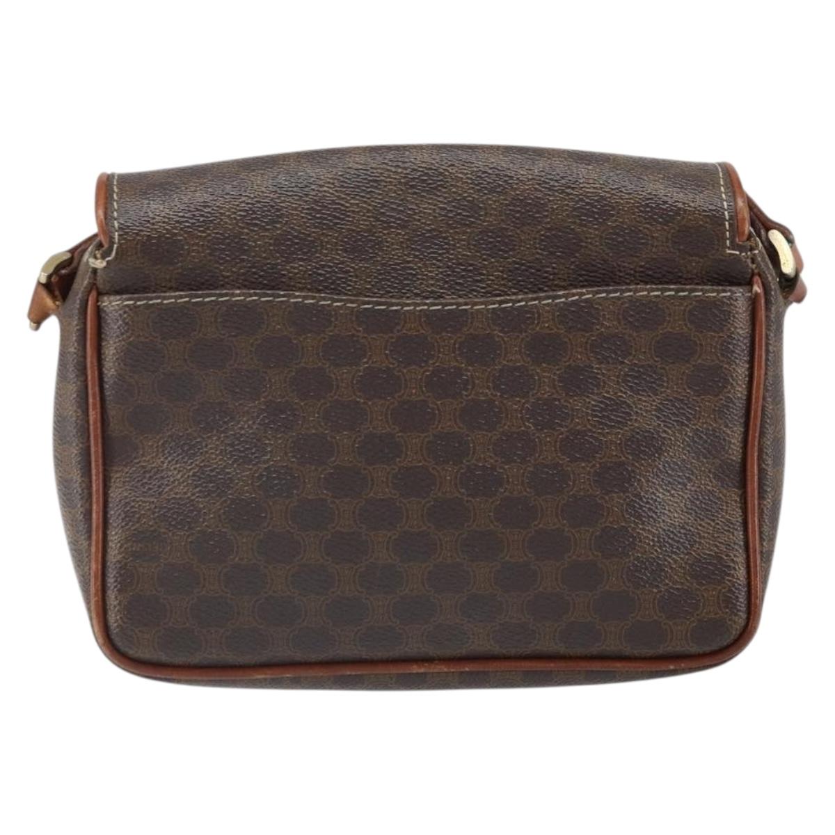 CELINE Macadam Canvas Shoulder Bag PVC Leather Brown Gold Auth BA9922