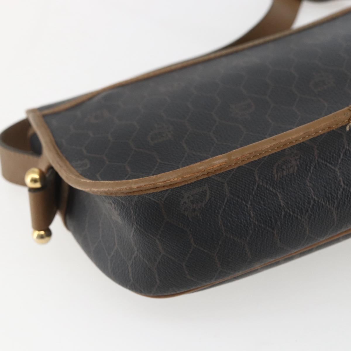 Christian Dior Honeycomb Canvas Shoulder Bag PVC Brown Gold Auth BA9924
