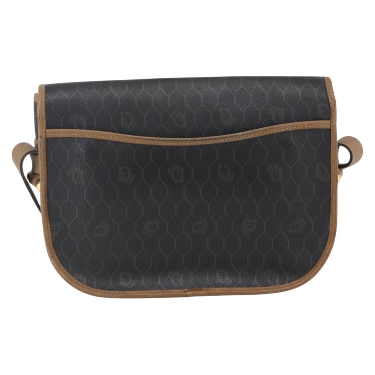 Christian Dior Honeycomb Canvas Shoulder Bag PVC Brown Gold Auth BA9924