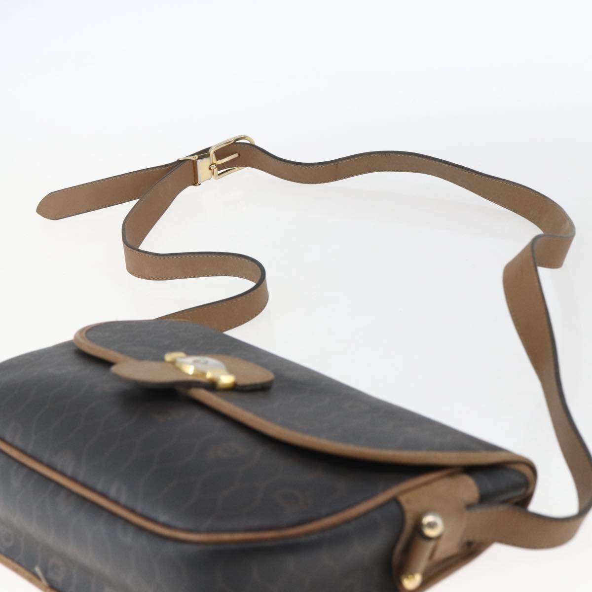 Christian Dior Honeycomb Canvas Shoulder Bag PVC Brown Gold Auth BA9924