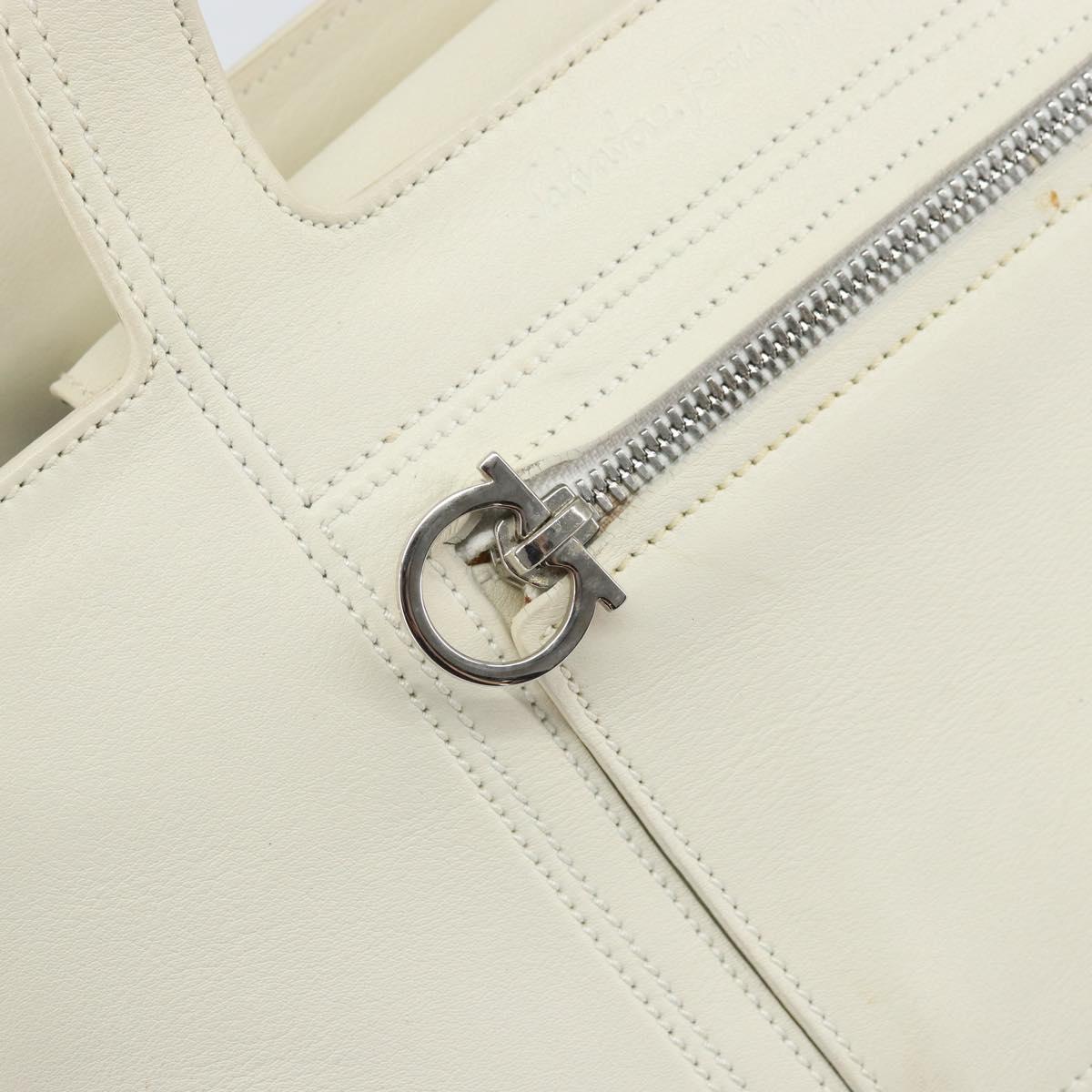 Salvatore Ferragamo Hand Bag Leather White Silver Auth BA9927