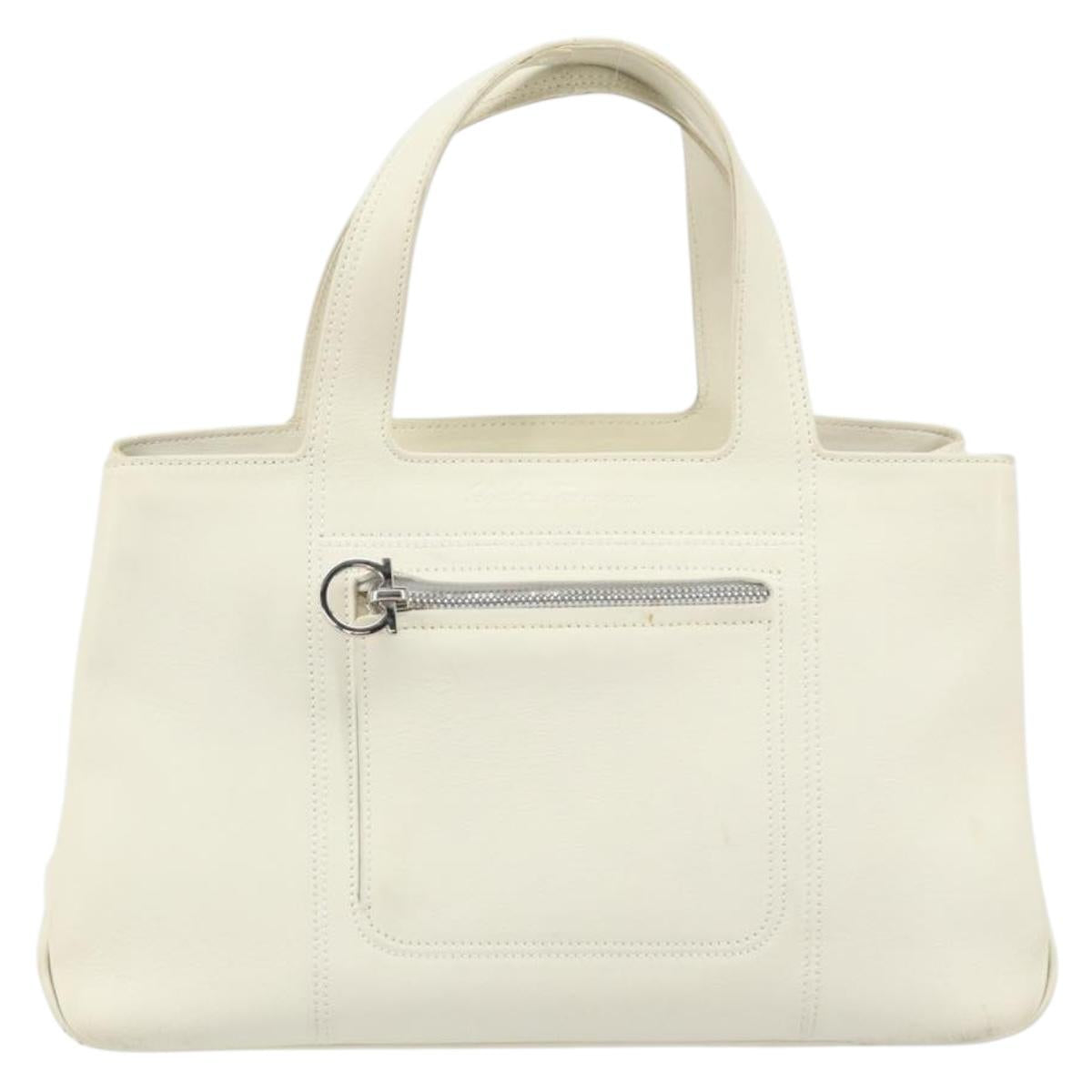 Salvatore Ferragamo Hand Bag Leather White Silver Auth BA9927