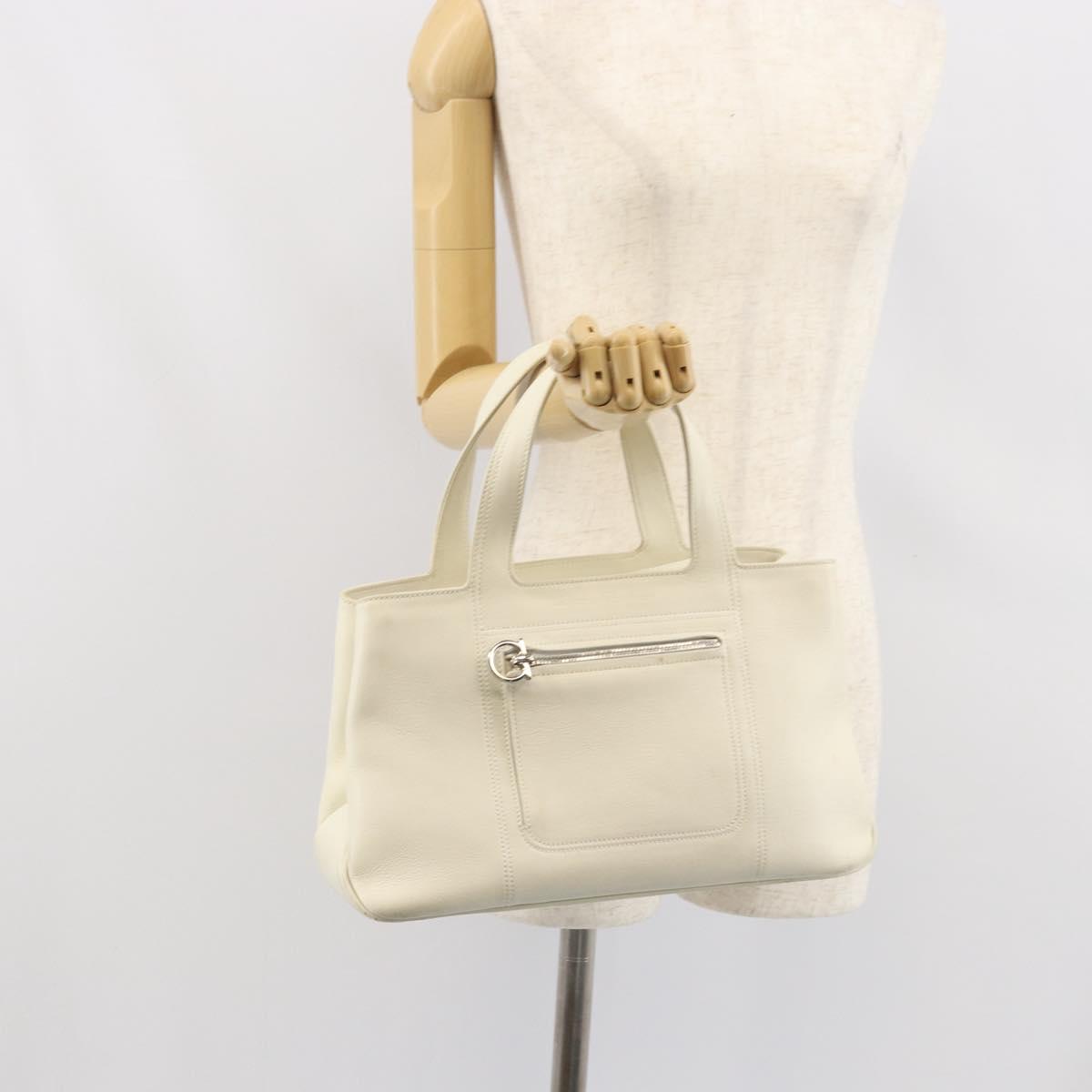 Salvatore Ferragamo Hand Bag Leather White Silver Auth BA9927