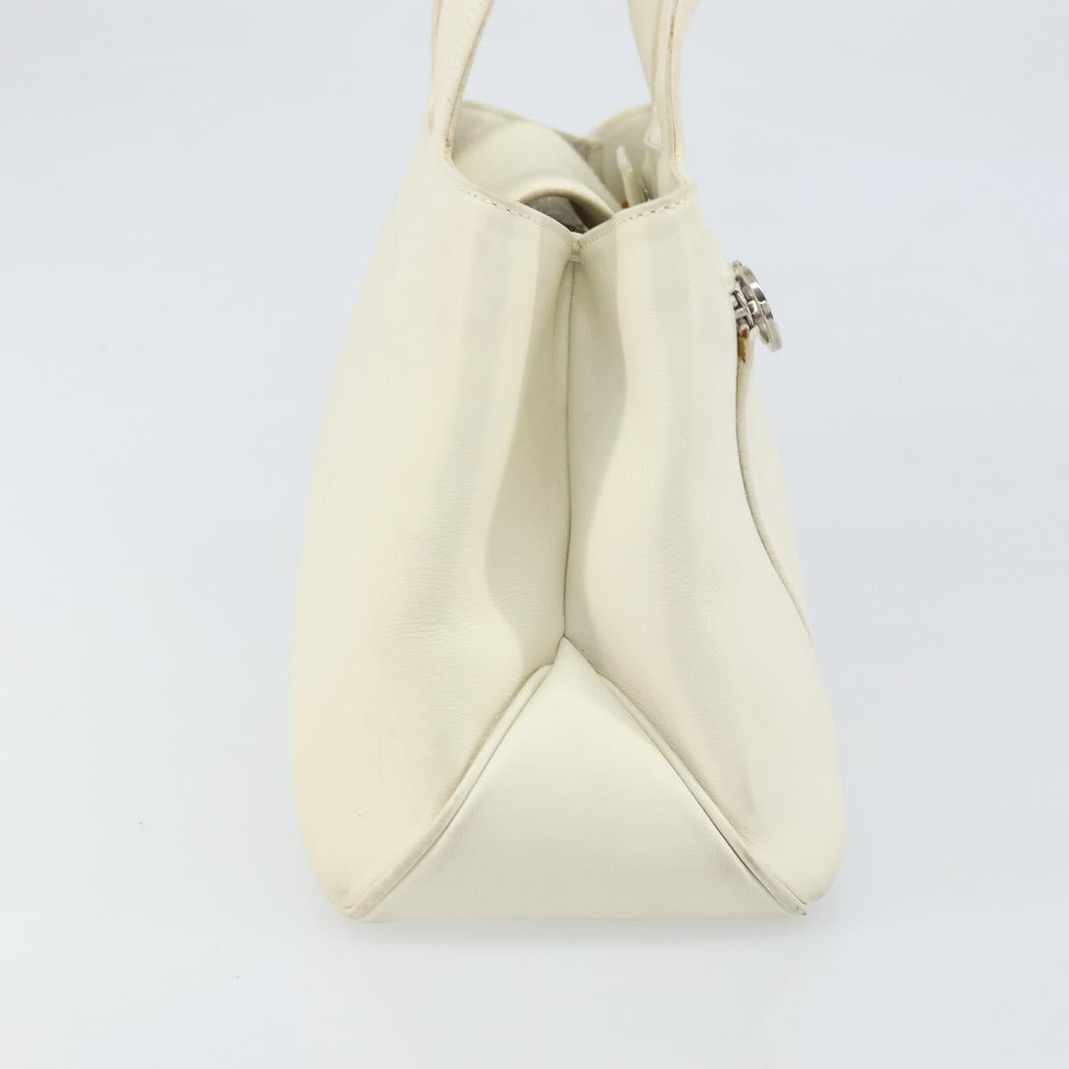 Salvatore Ferragamo Hand Bag Leather White Silver Auth BA9927