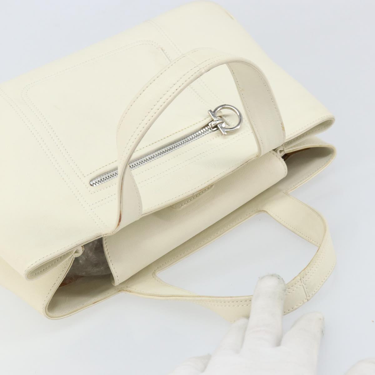 Salvatore Ferragamo Hand Bag Leather White Silver Auth BA9927