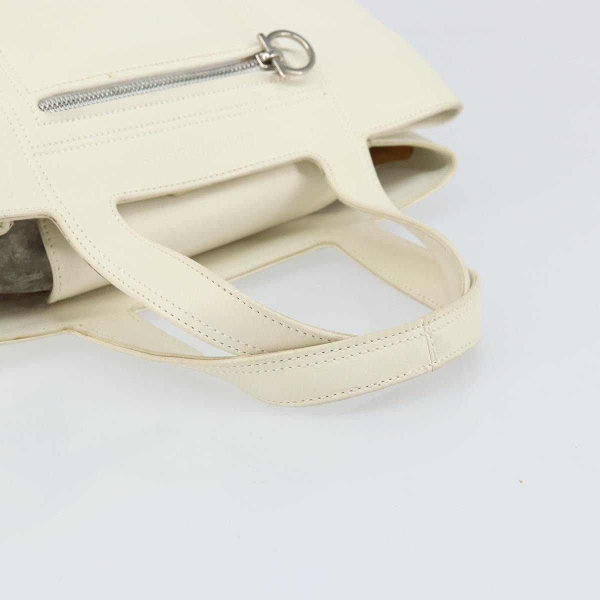 Salvatore Ferragamo Hand Bag Leather White Silver Auth BA9927