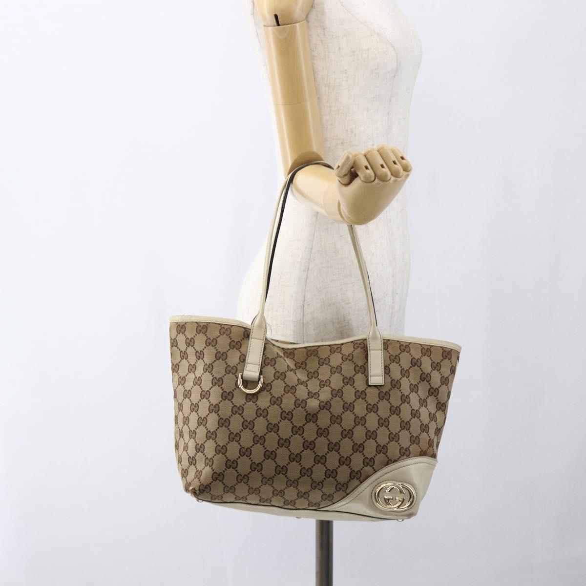GUCCI GG Canvas Tote Bag Beige Gold 169946 Auth BA9932