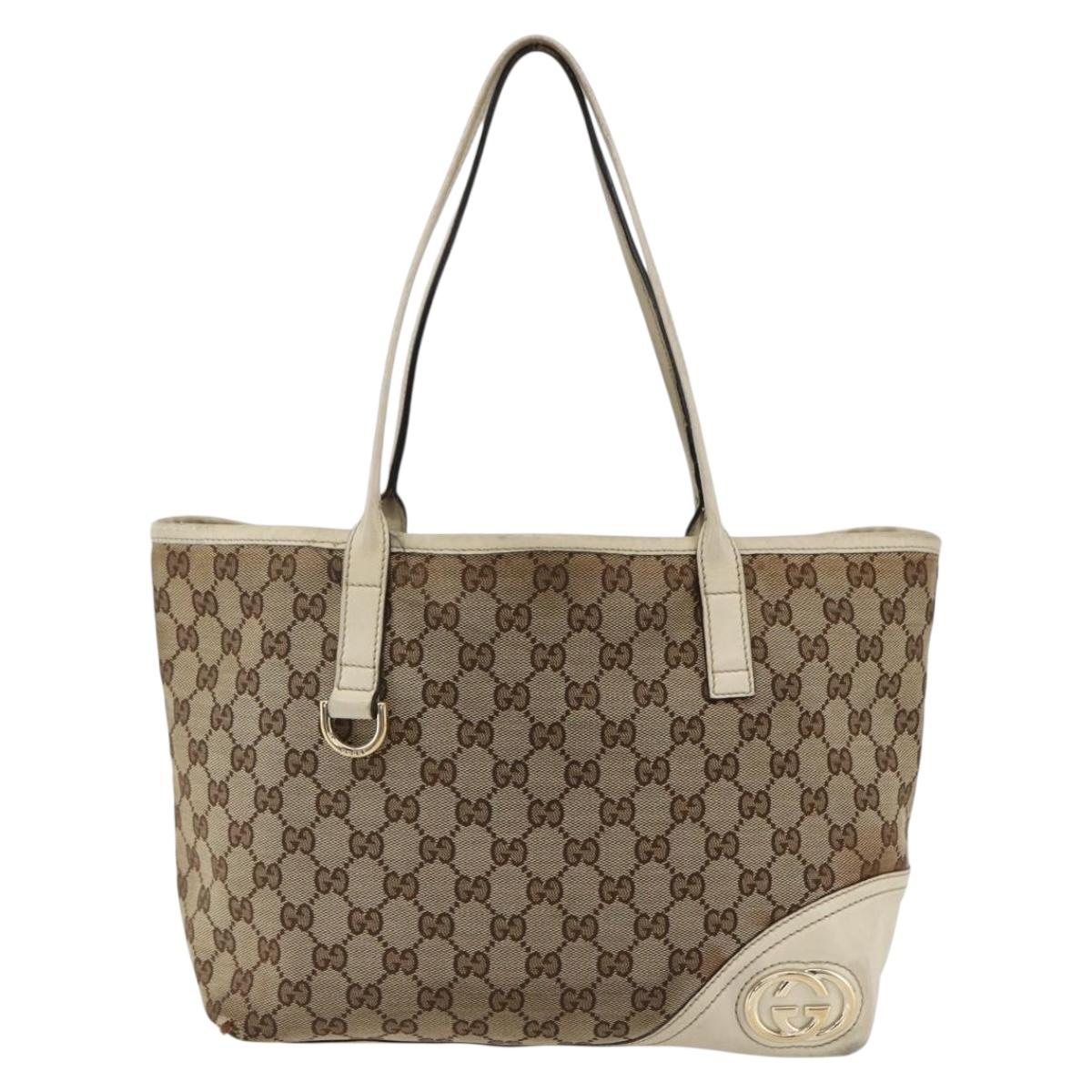 GUCCI GG Canvas Tote Bag Beige Gold 169946 Auth BA9932