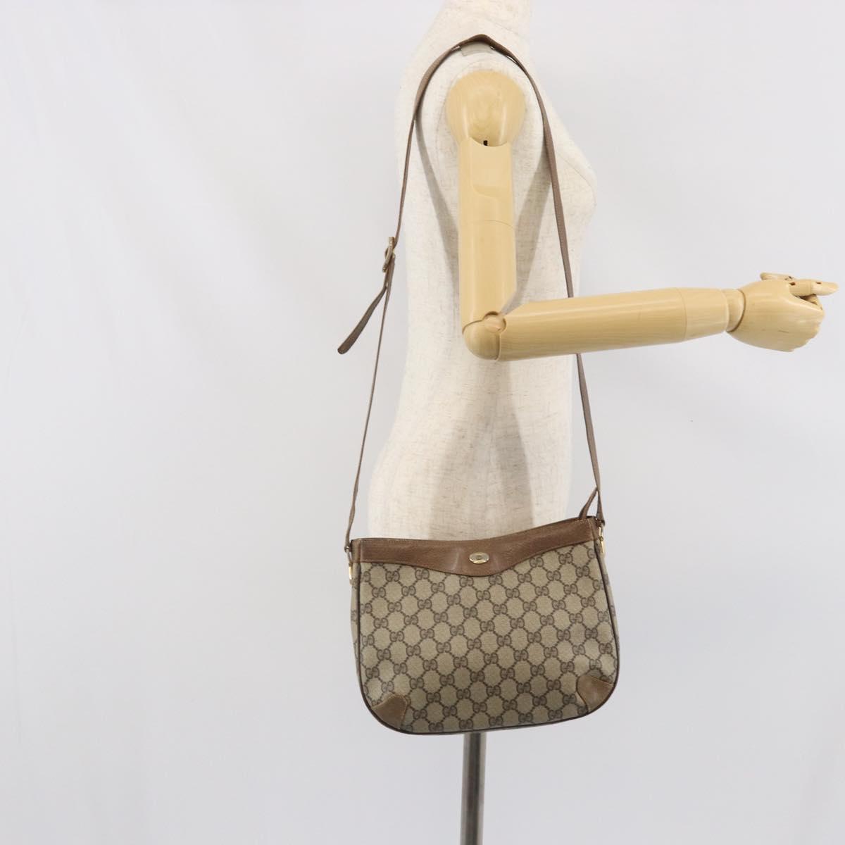 GUCCI GG Supreme Shoulder Bag PVC Beige Gold Auth BA9940