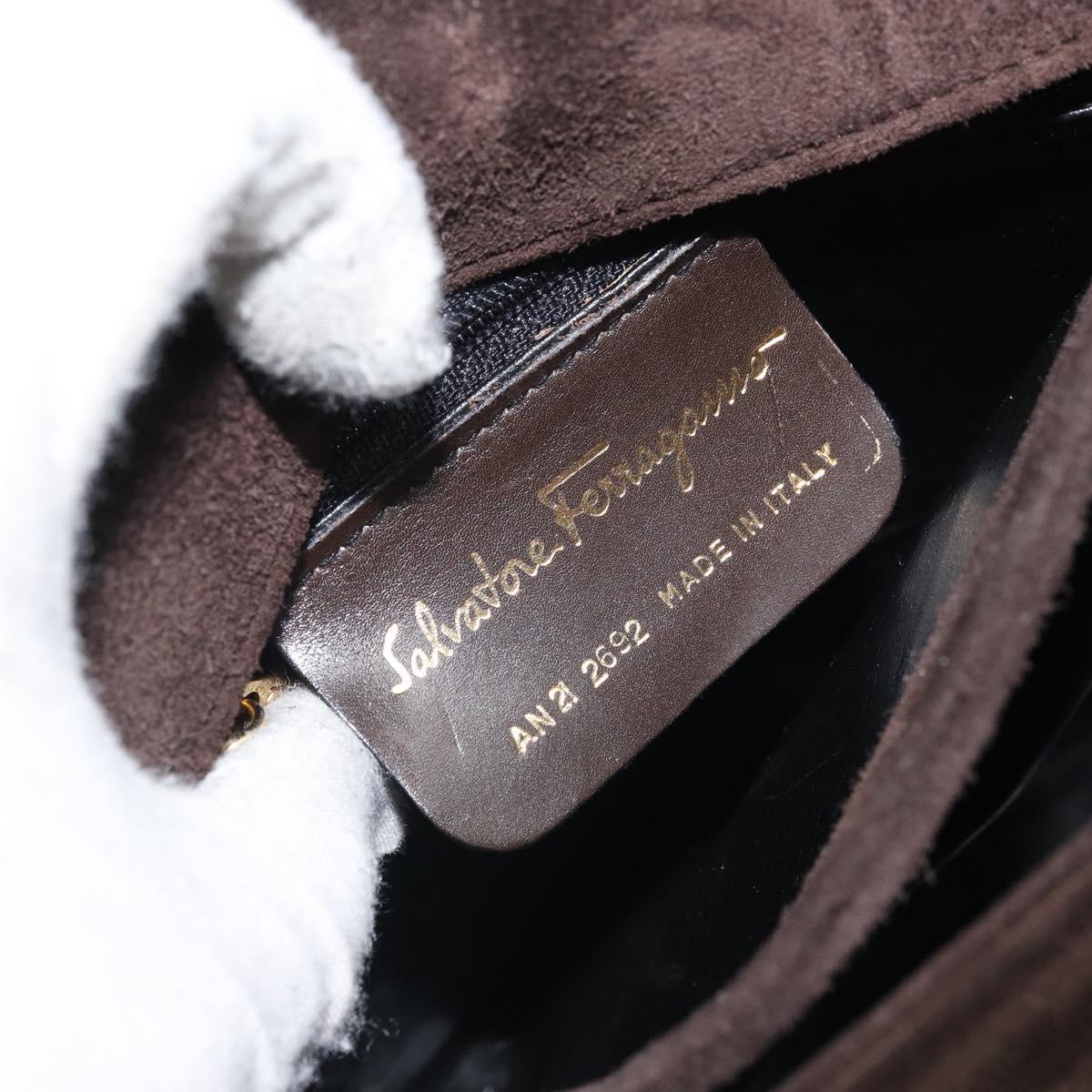 Salvatore Ferragamo Gancini Shoulder Bag Suede Brown Gold Auth BA9944