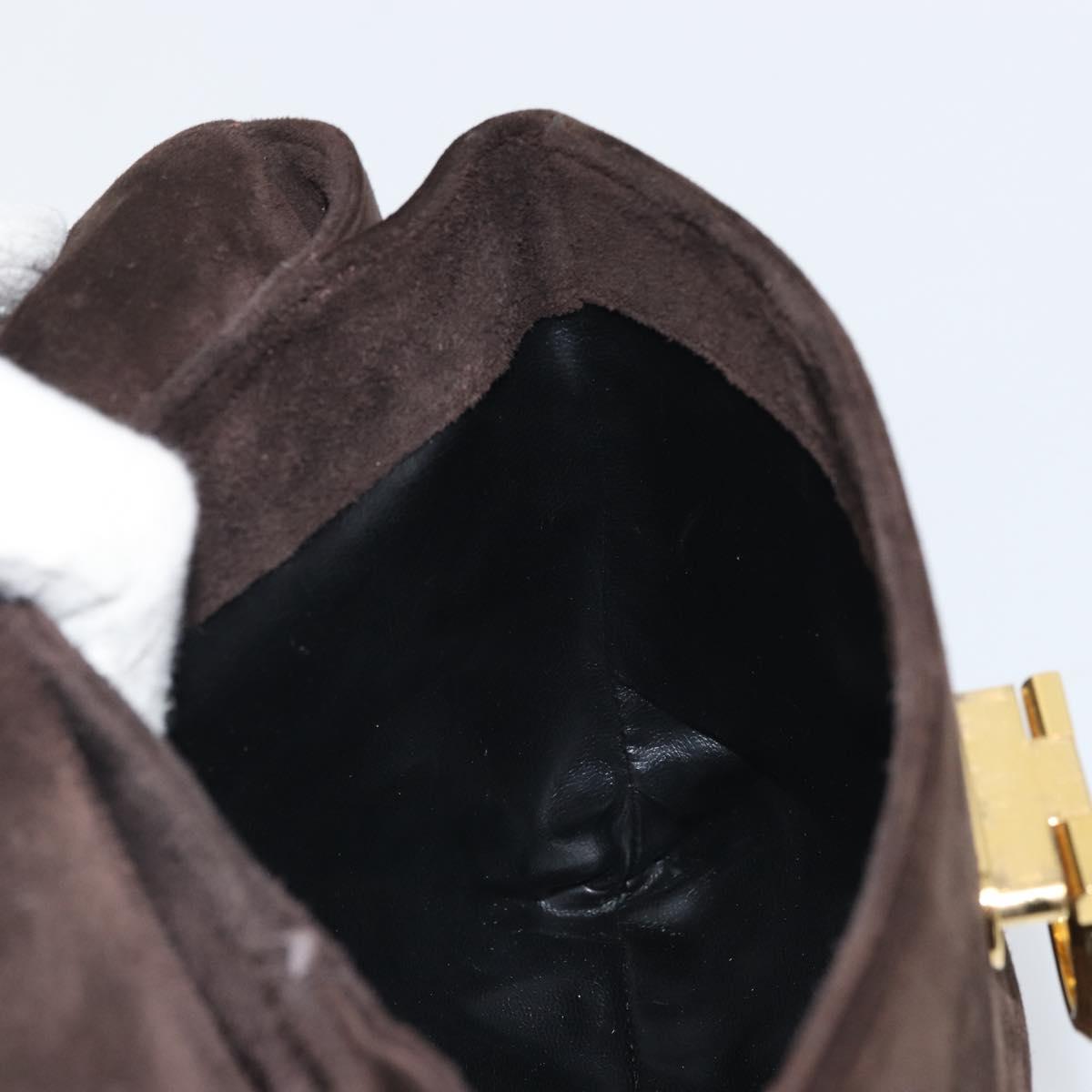 Salvatore Ferragamo Gancini Shoulder Bag Suede Brown Gold Auth BA9944