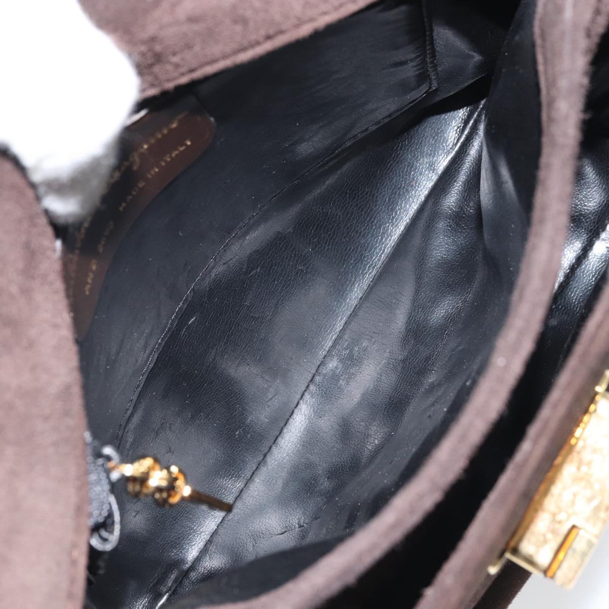 Salvatore Ferragamo Gancini Shoulder Bag Suede Brown Gold Auth BA9944