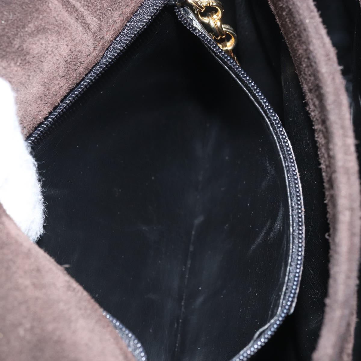 Salvatore Ferragamo Gancini Shoulder Bag Suede Brown Gold Auth BA9944