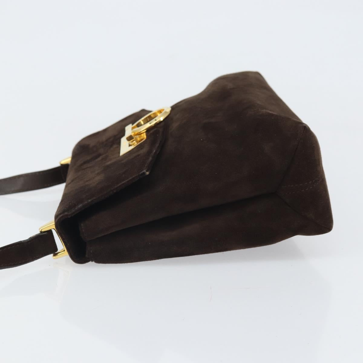 Salvatore Ferragamo Gancini Shoulder Bag Suede Brown Gold Auth BA9944
