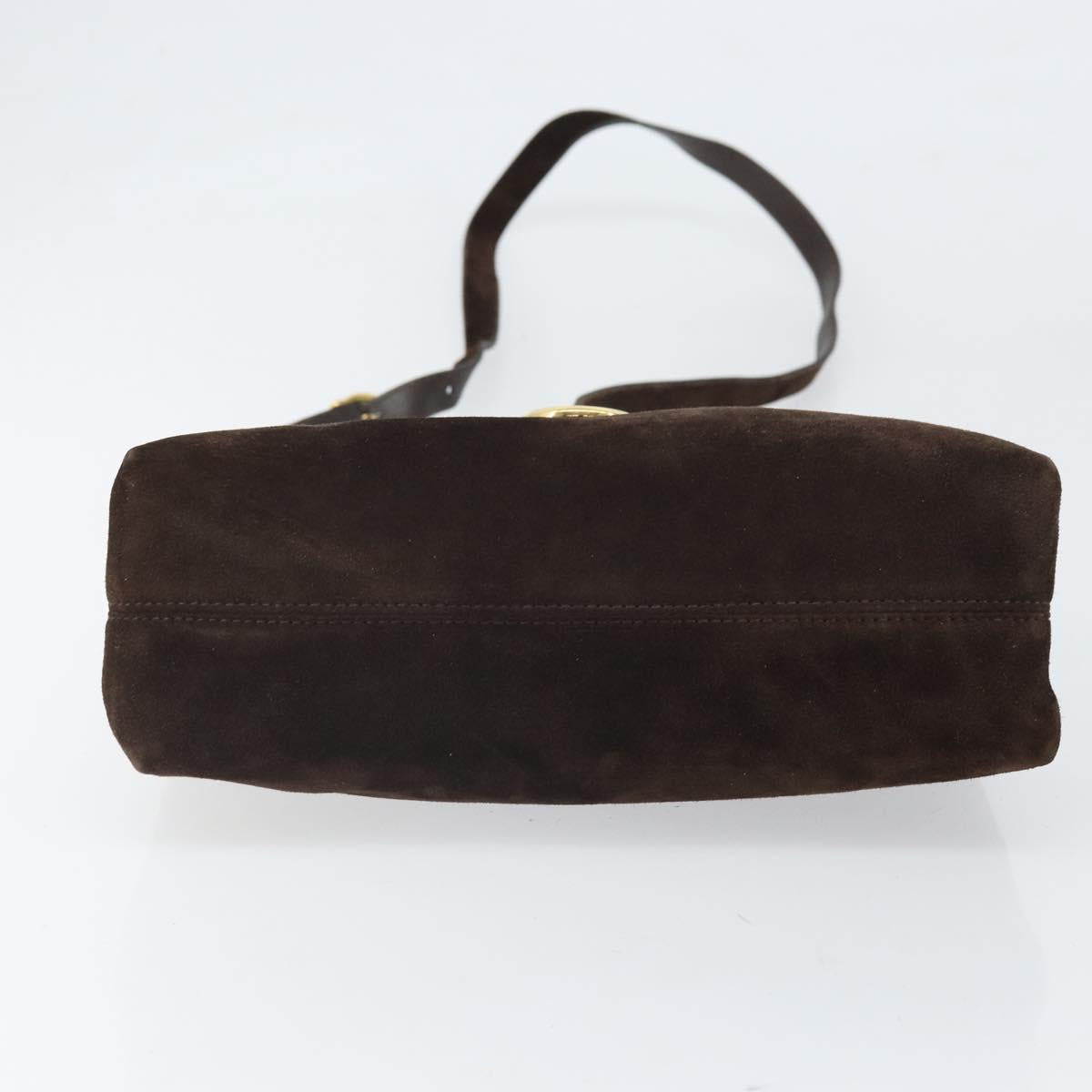 Salvatore Ferragamo Gancini Shoulder Bag Suede Brown Gold Auth BA9944