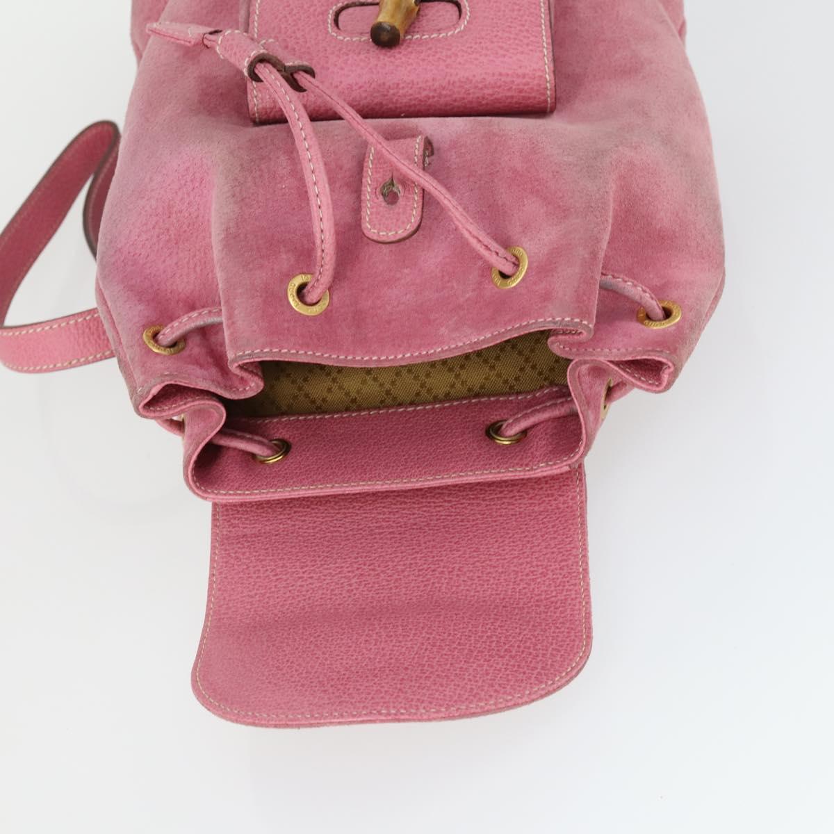 GUCCI Bamboo Backpack Suede Pink Gold 003 2034 0030 Auth BA9946