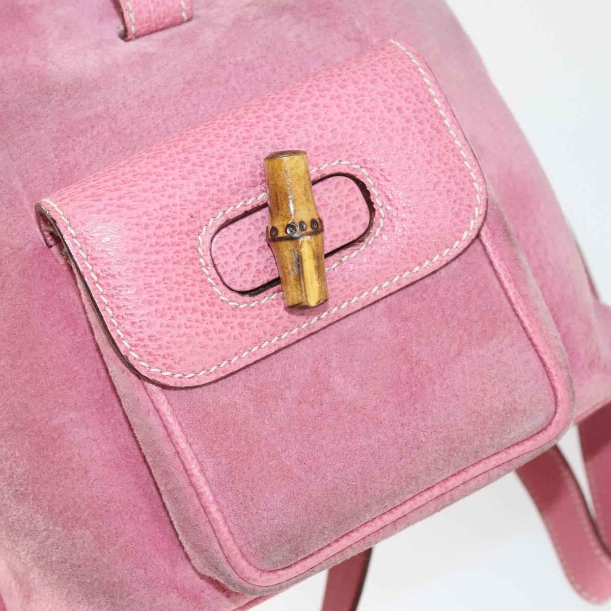 GUCCI Bamboo Backpack Suede Pink Gold 003 2034 0030 Auth BA9946