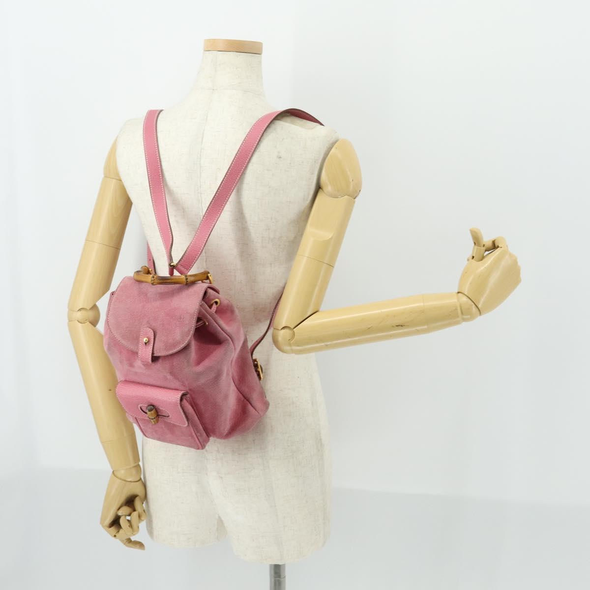 GUCCI Bamboo Backpack Suede Pink Gold 003 2034 0030 Auth BA9946