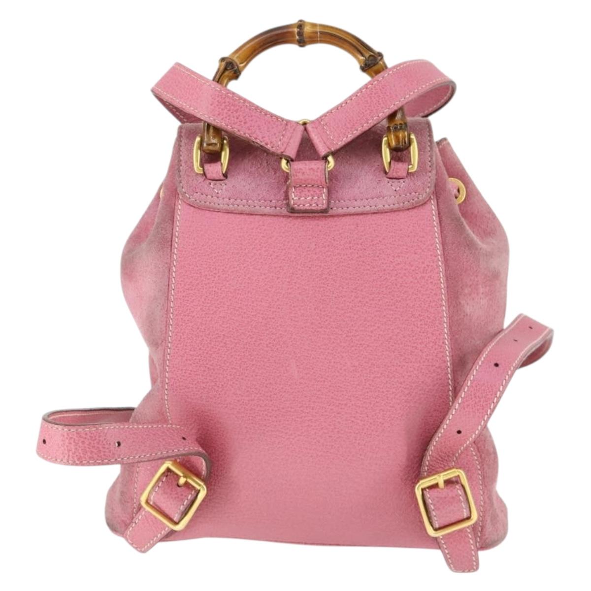 GUCCI Bamboo Backpack Suede Pink Gold 003 2034 0030 Auth BA9946