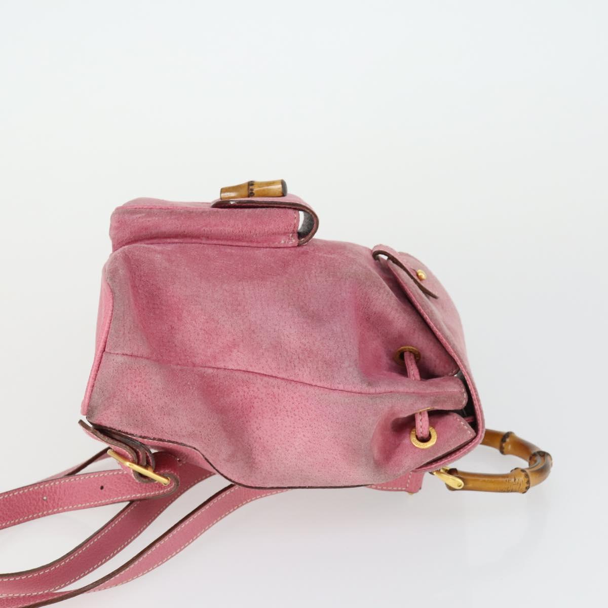 GUCCI Bamboo Backpack Suede Pink Gold 003 2034 0030 Auth BA9946
