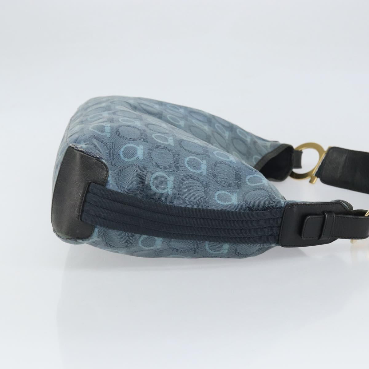 Salvatore Ferragamo Gancini Shoulder Bag Canvas Blue Gold Auth BA9948