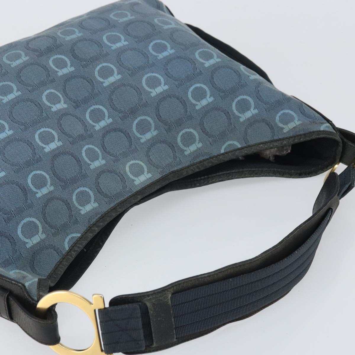 Salvatore Ferragamo Gancini Shoulder Bag Canvas Blue Gold Auth BA9948