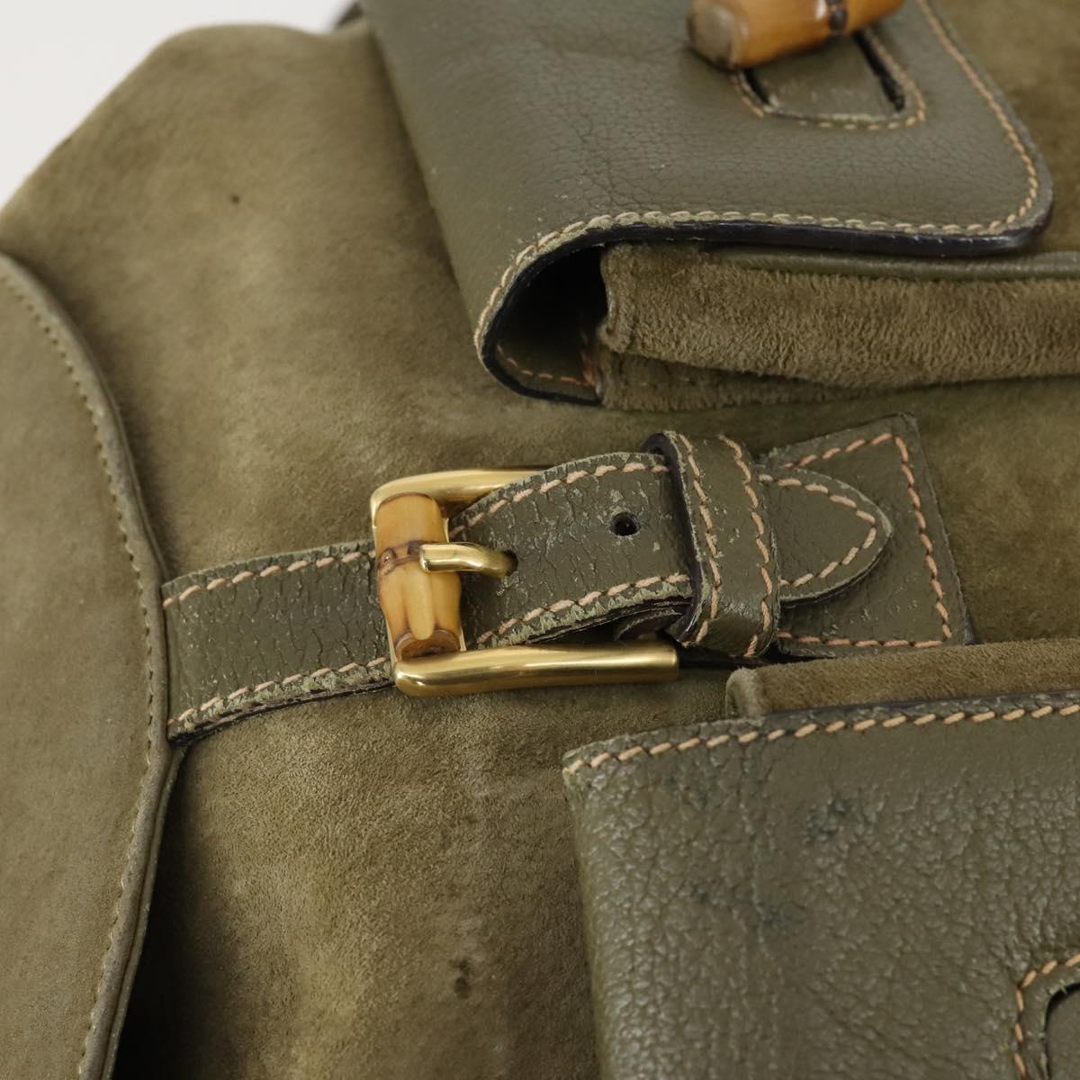 GUCCI Bamboo Backpack Suede Khaki Gold 003 58 0016 Auth BA9952