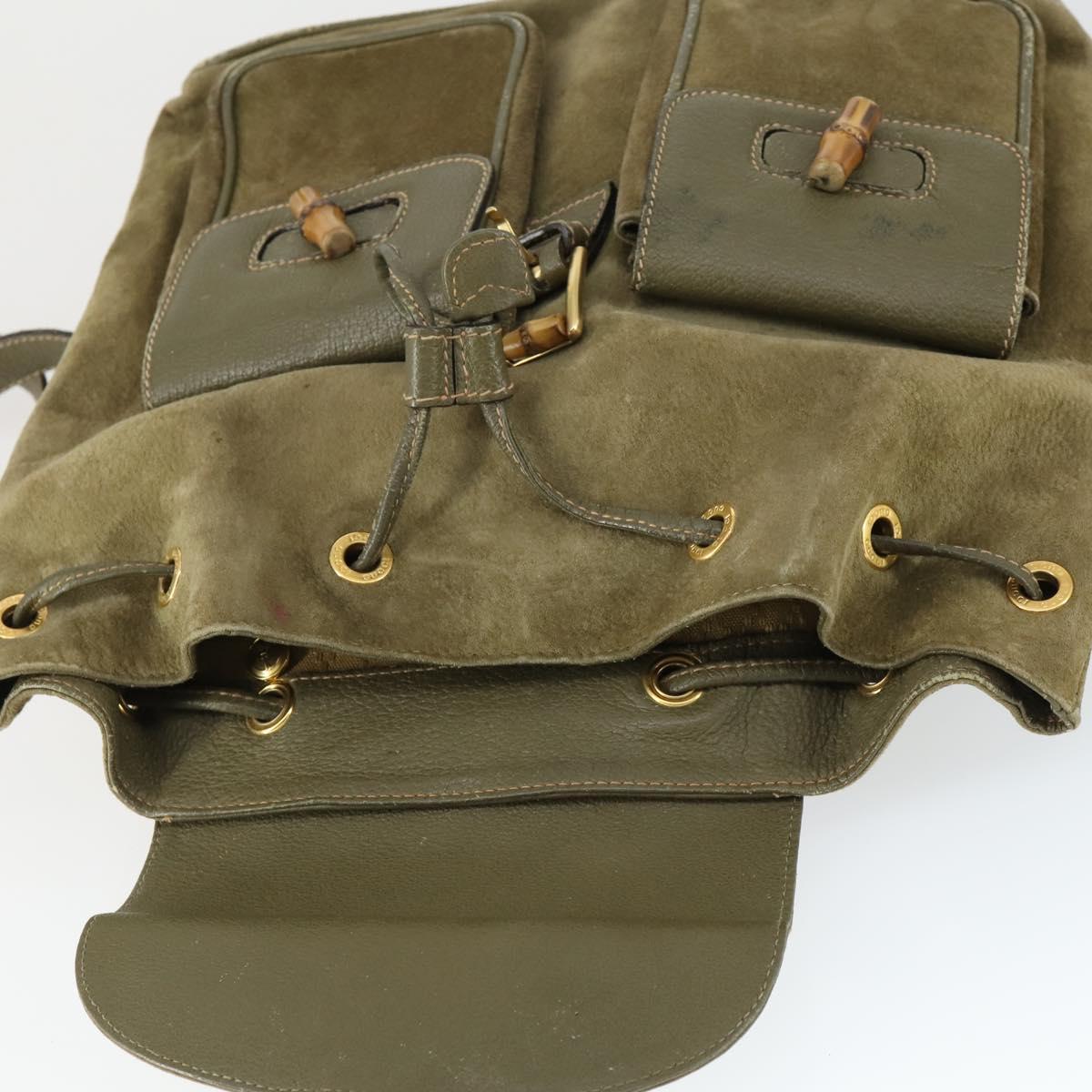 GUCCI Bamboo Backpack Suede Khaki Gold 003 58 0016 Auth BA9952