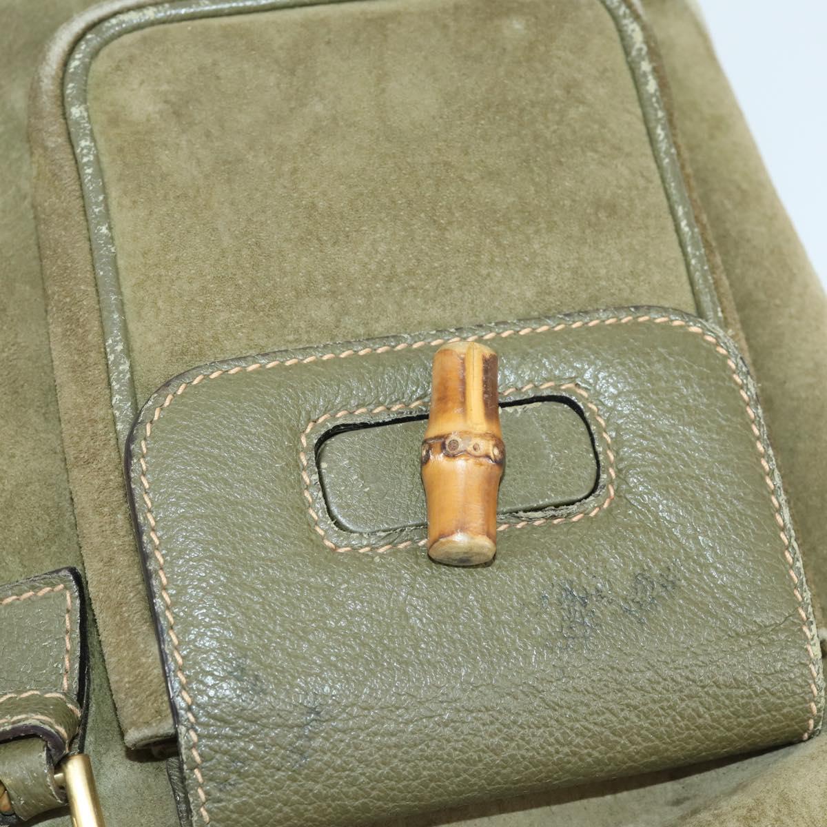 GUCCI Bamboo Backpack Suede Khaki Gold 003 58 0016 Auth BA9952