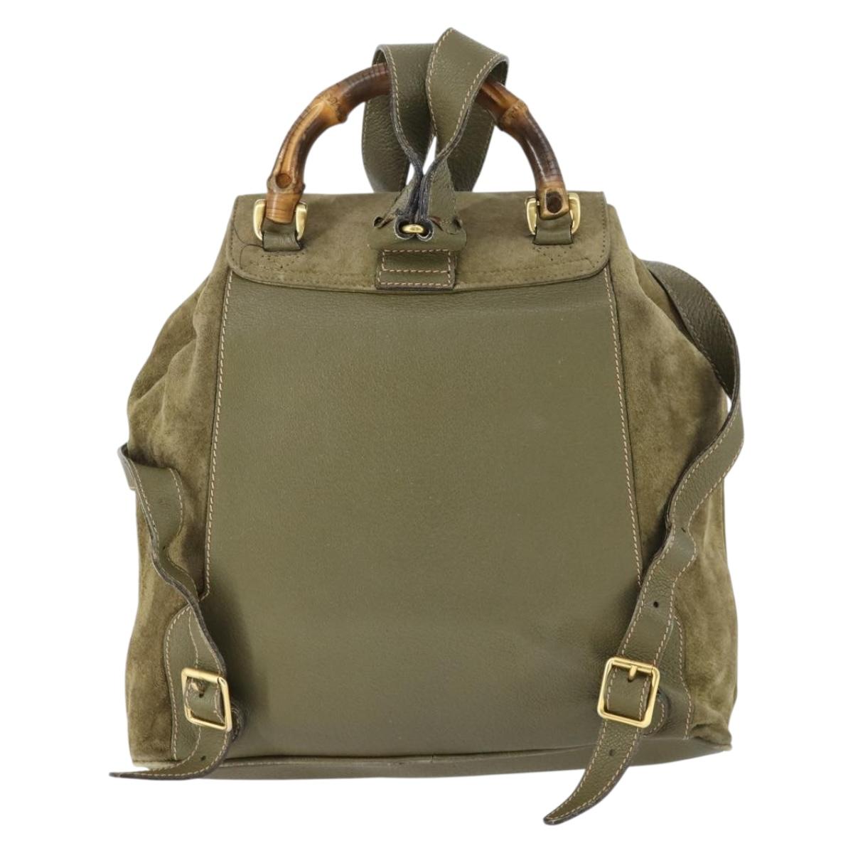 GUCCI Bamboo Backpack Suede Khaki Gold 003 58 0016 Auth BA9952