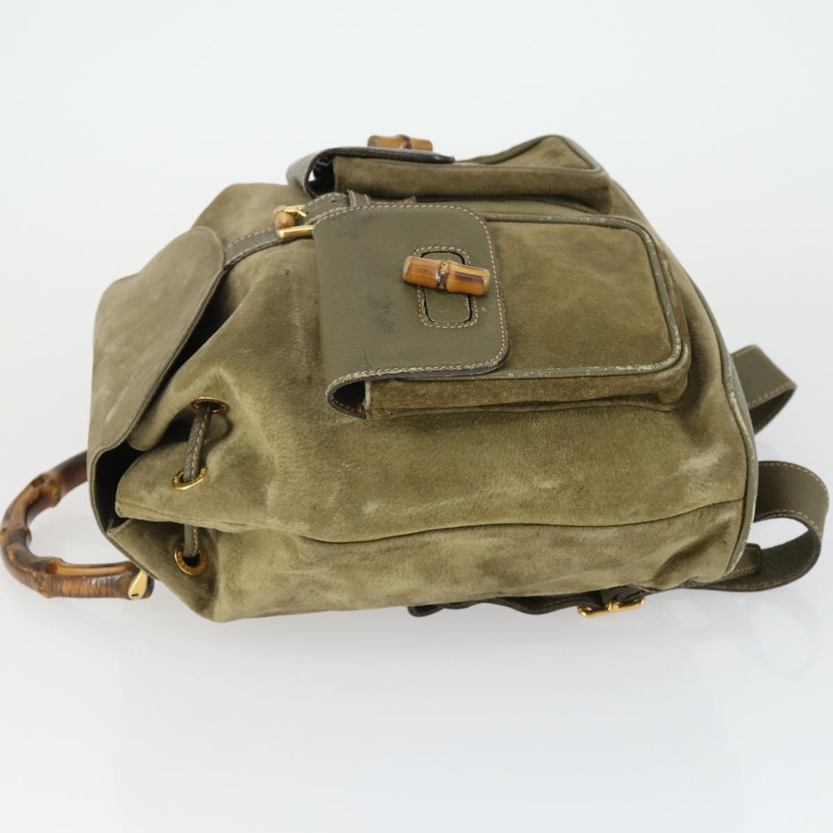 GUCCI Bamboo Backpack Suede Khaki Gold 003 58 0016 Auth BA9952
