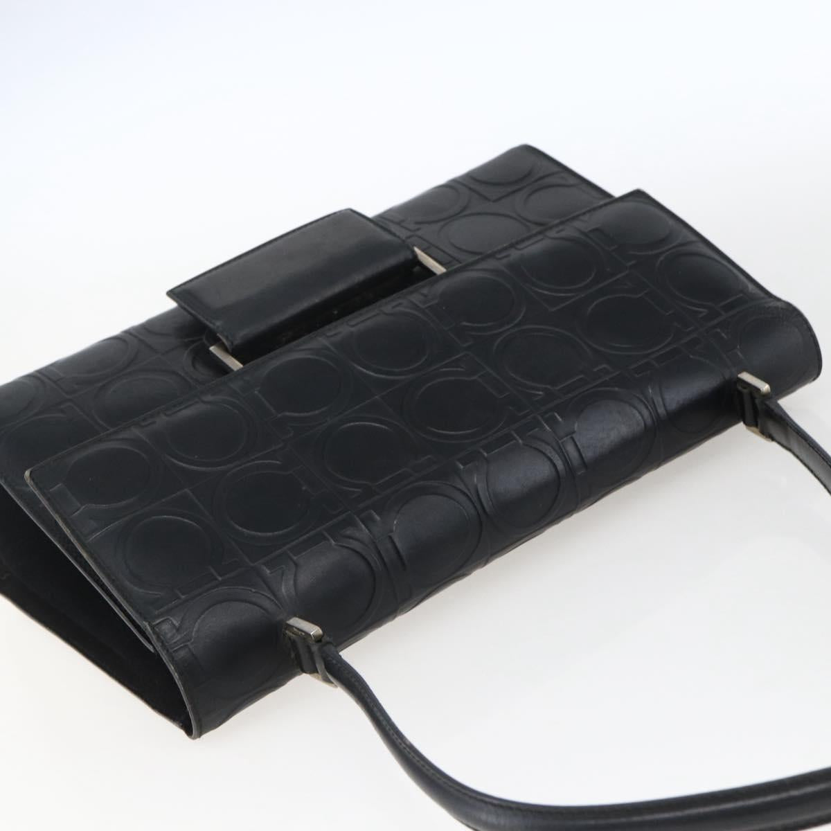 Salvatore Ferragamo Gancini Hand Bag Leather Black Silver Auth BA9953