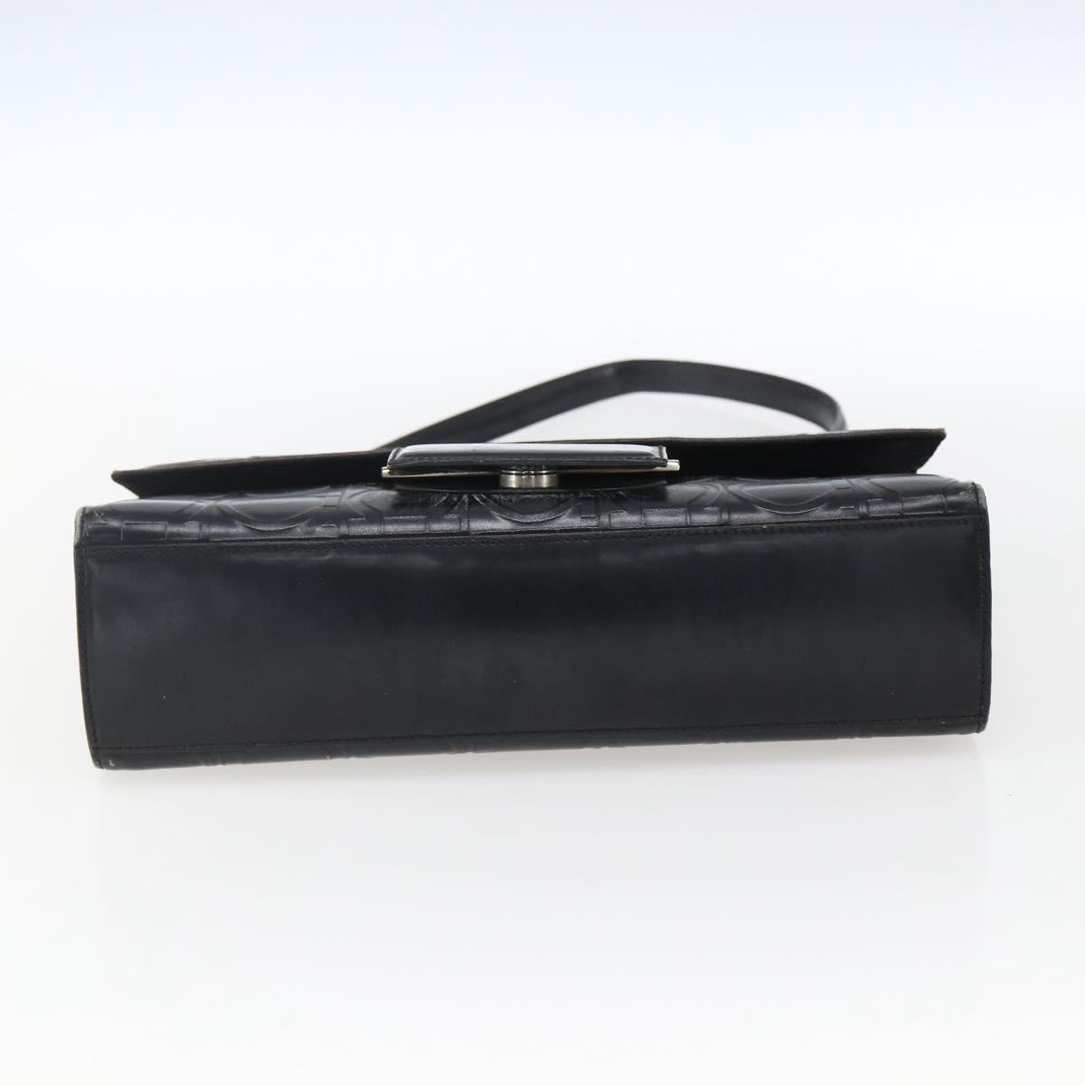 Salvatore Ferragamo Gancini Hand Bag Leather Black Silver Auth BA9953
