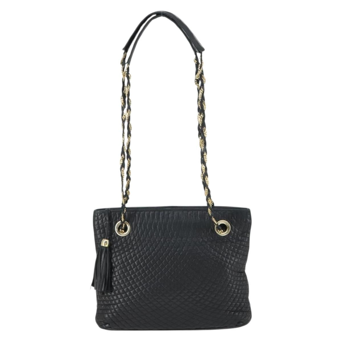 BALLY Chain Shoulder Bag Leather Black Gold Auth BA9958