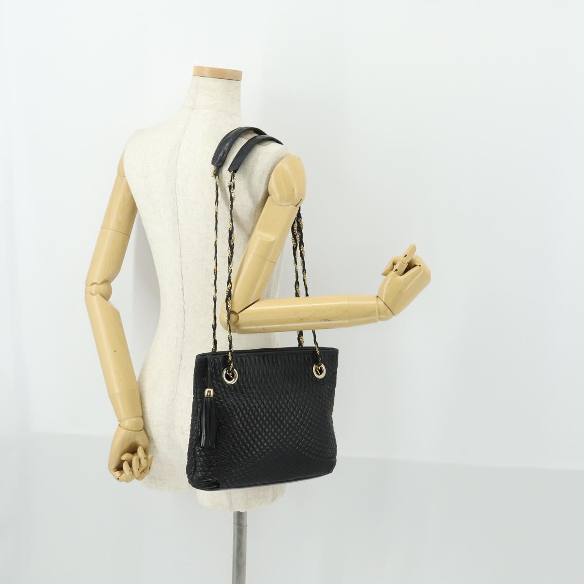 BALLY Chain Shoulder Bag Leather Black Gold Auth BA9958