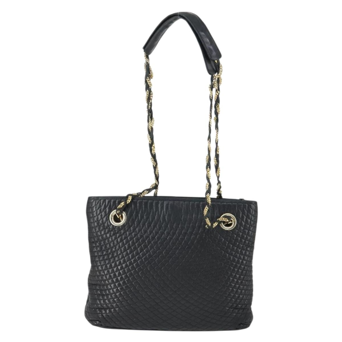 BALLY Chain Shoulder Bag Leather Black Gold Auth BA9958