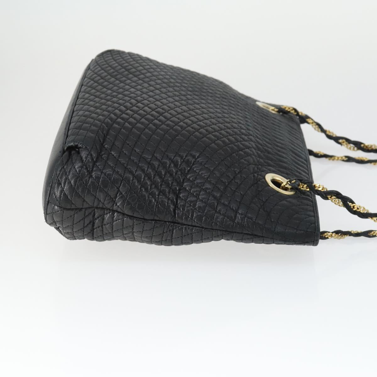 BALLY Chain Shoulder Bag Leather Black Gold Auth BA9958