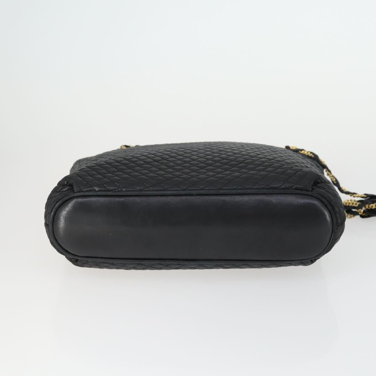 BALLY Chain Shoulder Bag Leather Black Gold Auth BA9958