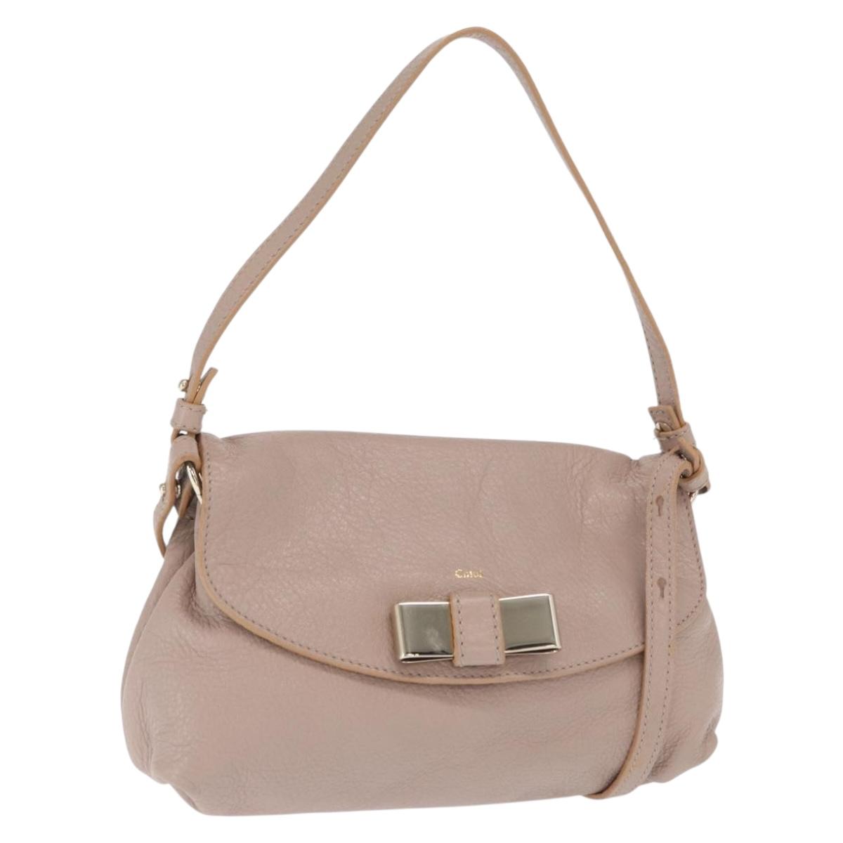 Chloe Hand Bag Leather 2way Beige Gold Auth BA9959