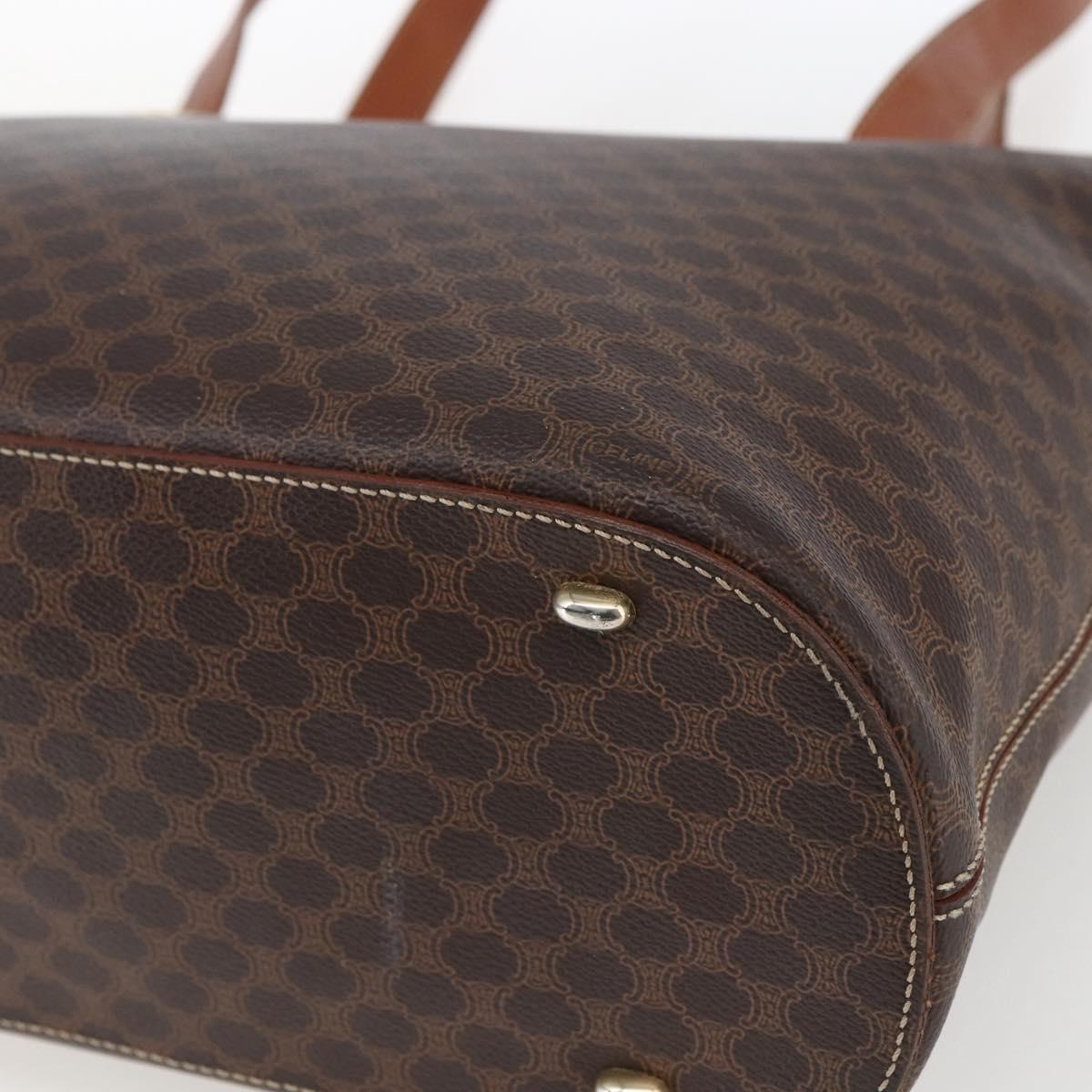 CELINE Macadam Canvas Tote Bag PVC Leather Brown Gold Auth BA9962