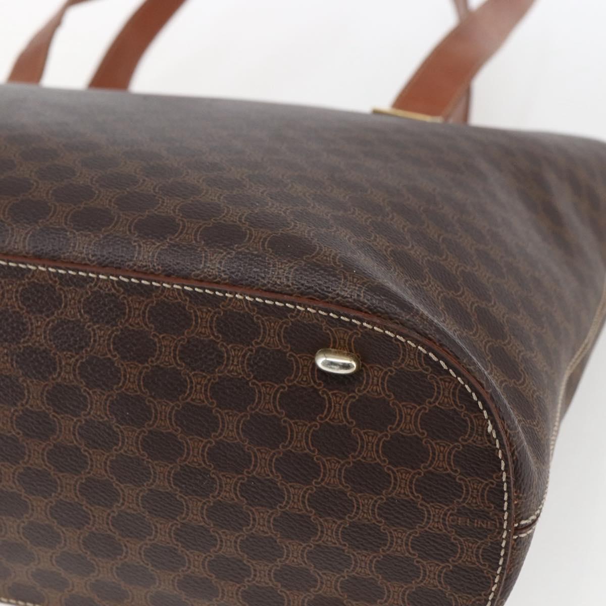 CELINE Macadam Canvas Tote Bag PVC Leather Brown Gold Auth BA9962