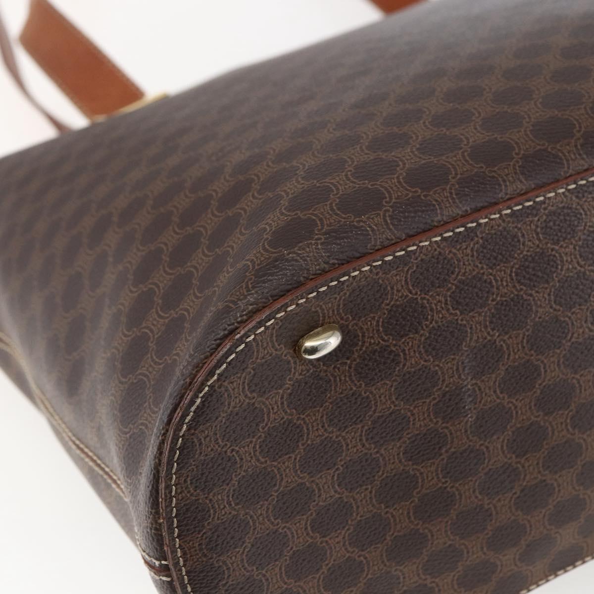 CELINE Macadam Canvas Tote Bag PVC Leather Brown Gold Auth BA9962