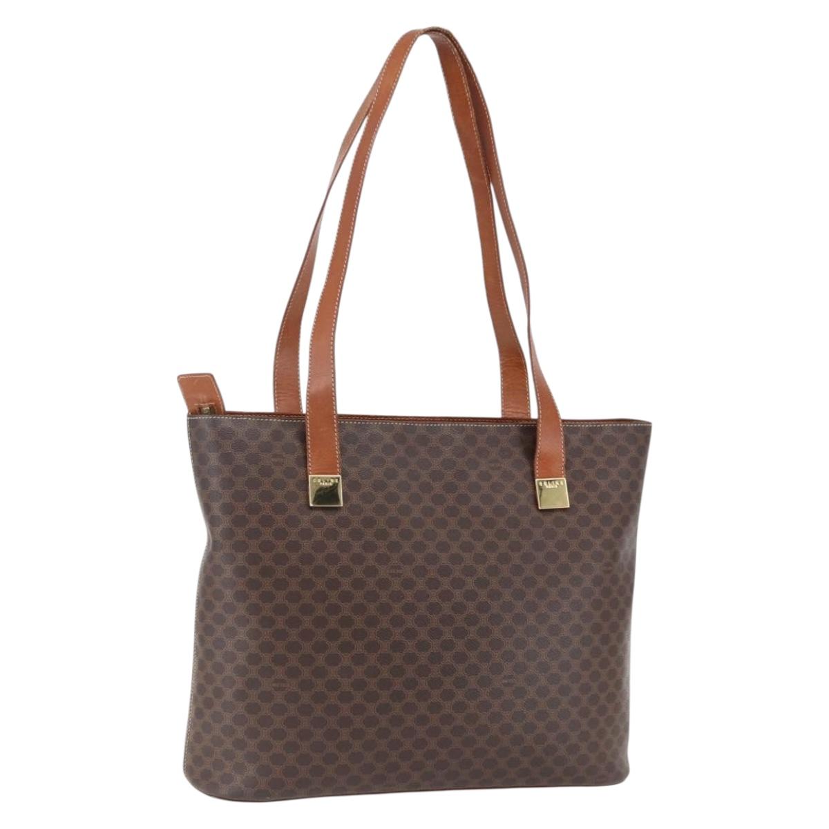CELINE Macadam Canvas Tote Bag PVC Leather Brown Gold Auth BA9962