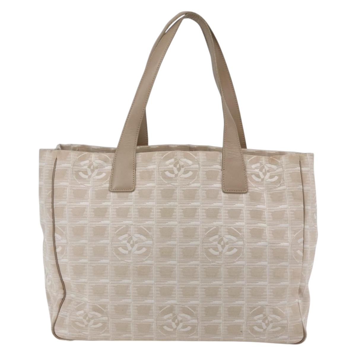 CHANEL New Travel Line Tote Bag Nylon Beige Gold CC Auth BA9963