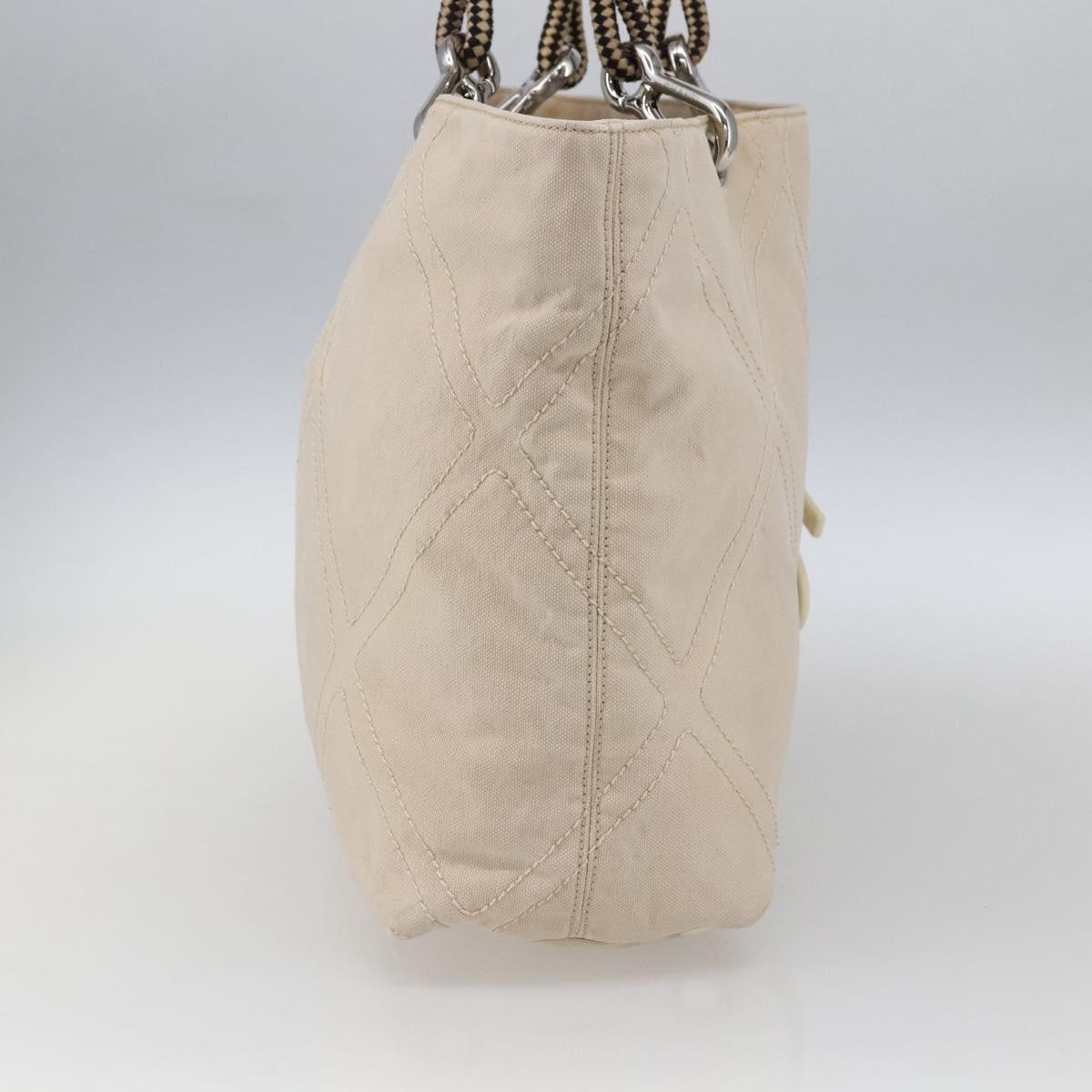 CHANEL Tote Bag Canvas Beige Silver CC Auth BA9964