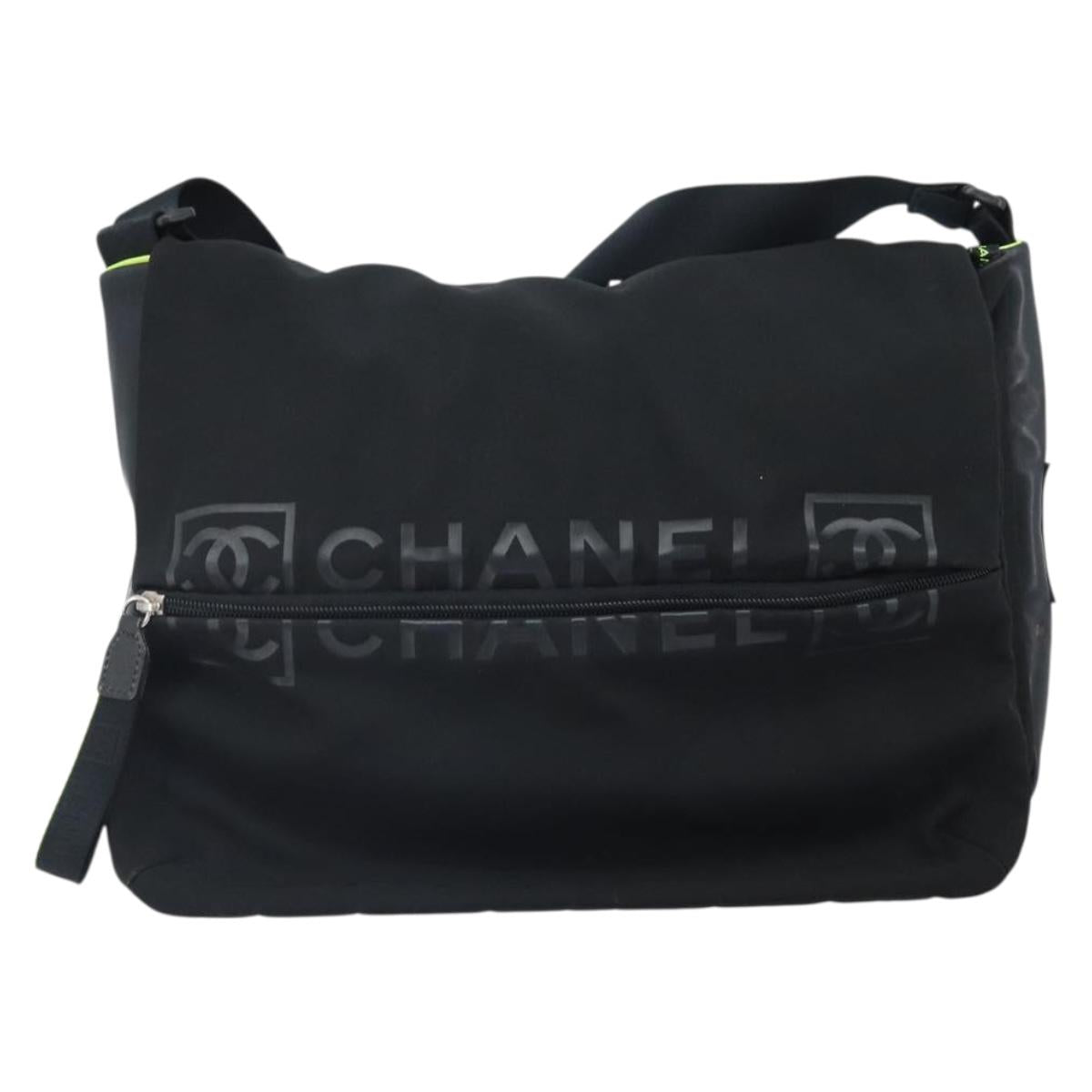 CHANEL Sports Line Shoulder Bag Nylon Black CC Auth BA9965