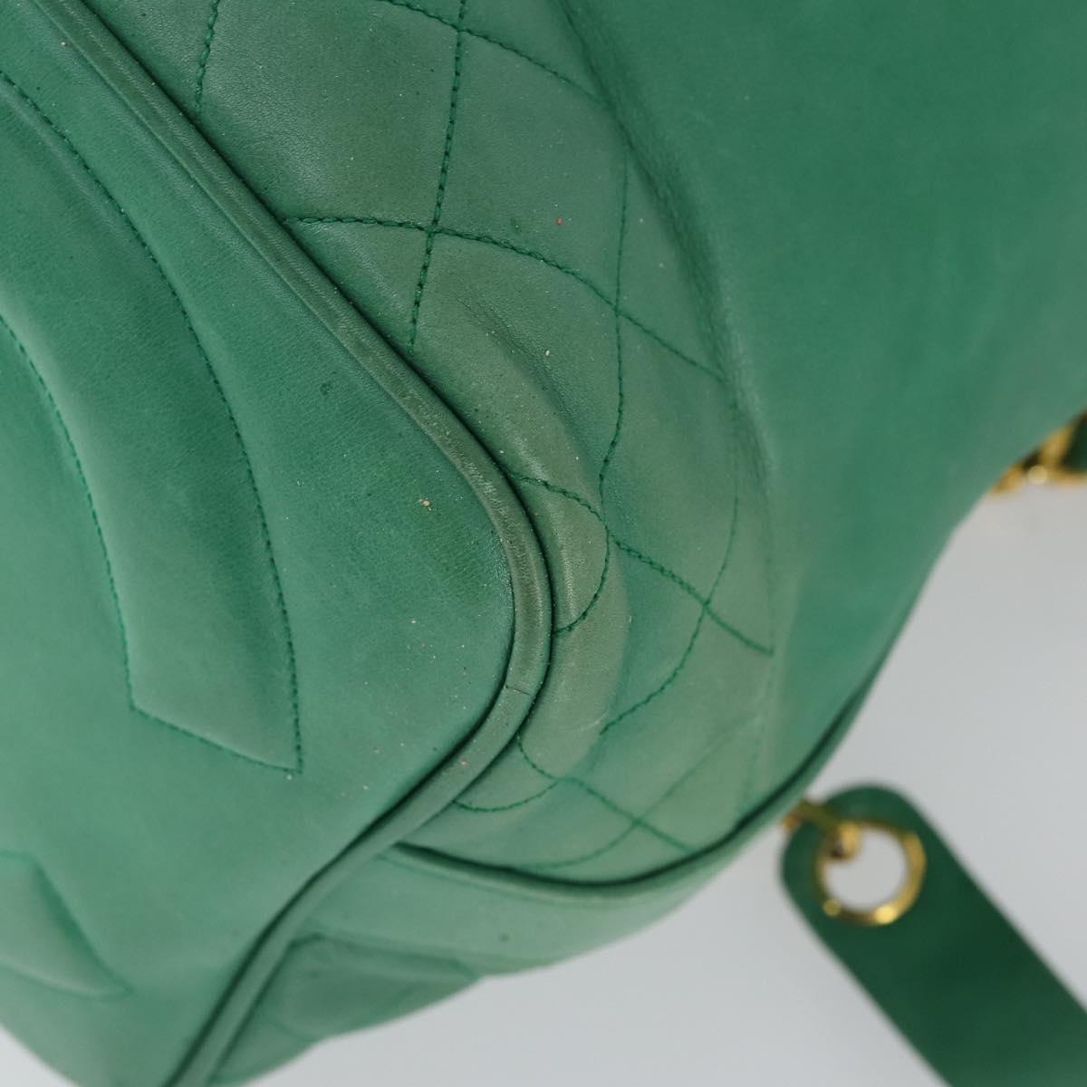CHANEL Chain Shoulder Bag Lamb Skin Green Gold CC Auth BA9966