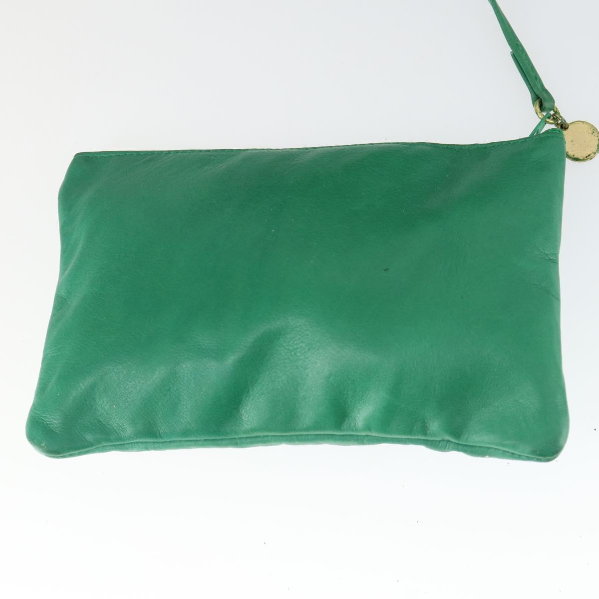 CHANEL Chain Shoulder Bag Lamb Skin Green Gold CC Auth BA9966