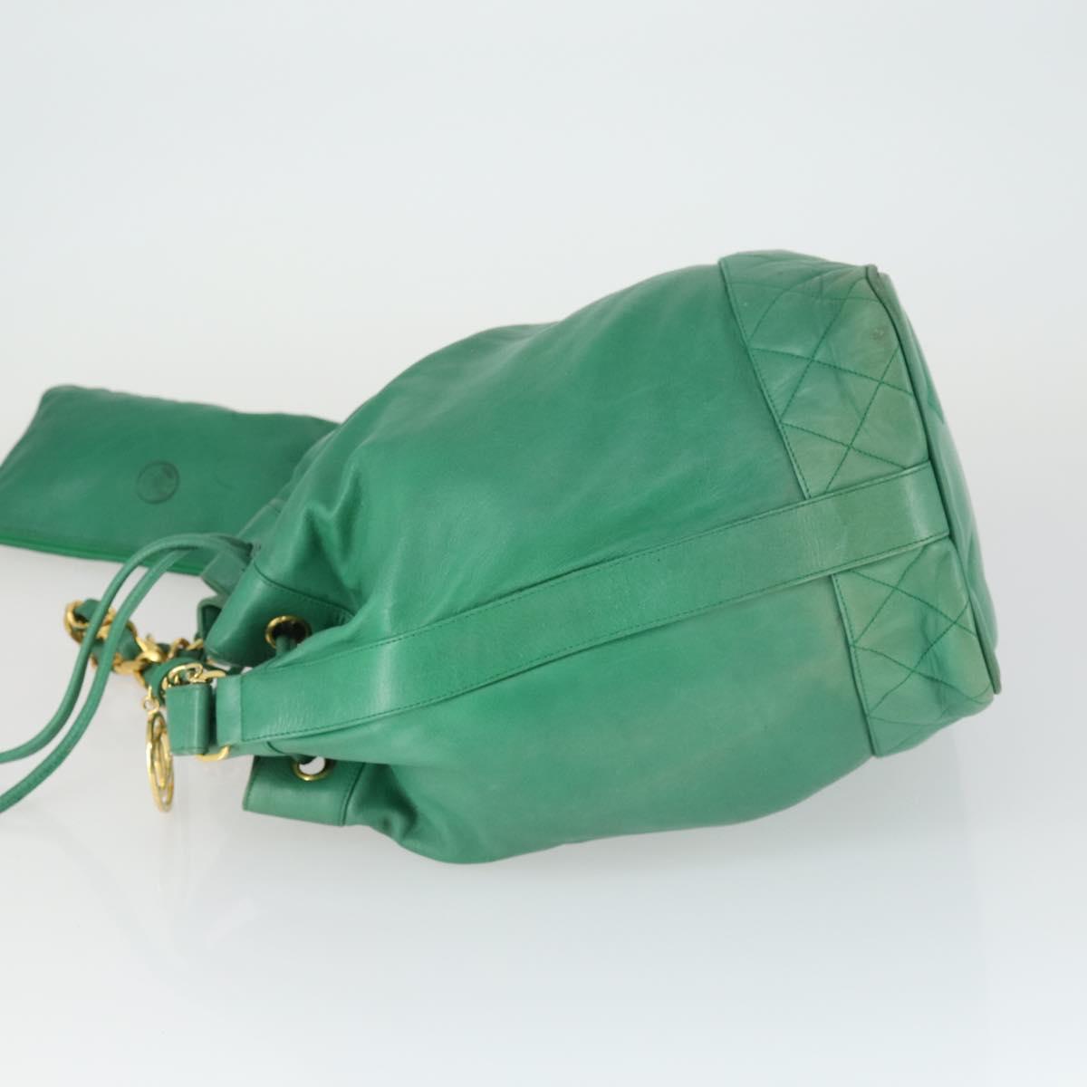 CHANEL Chain Shoulder Bag Lamb Skin Green Gold CC Auth BA9966