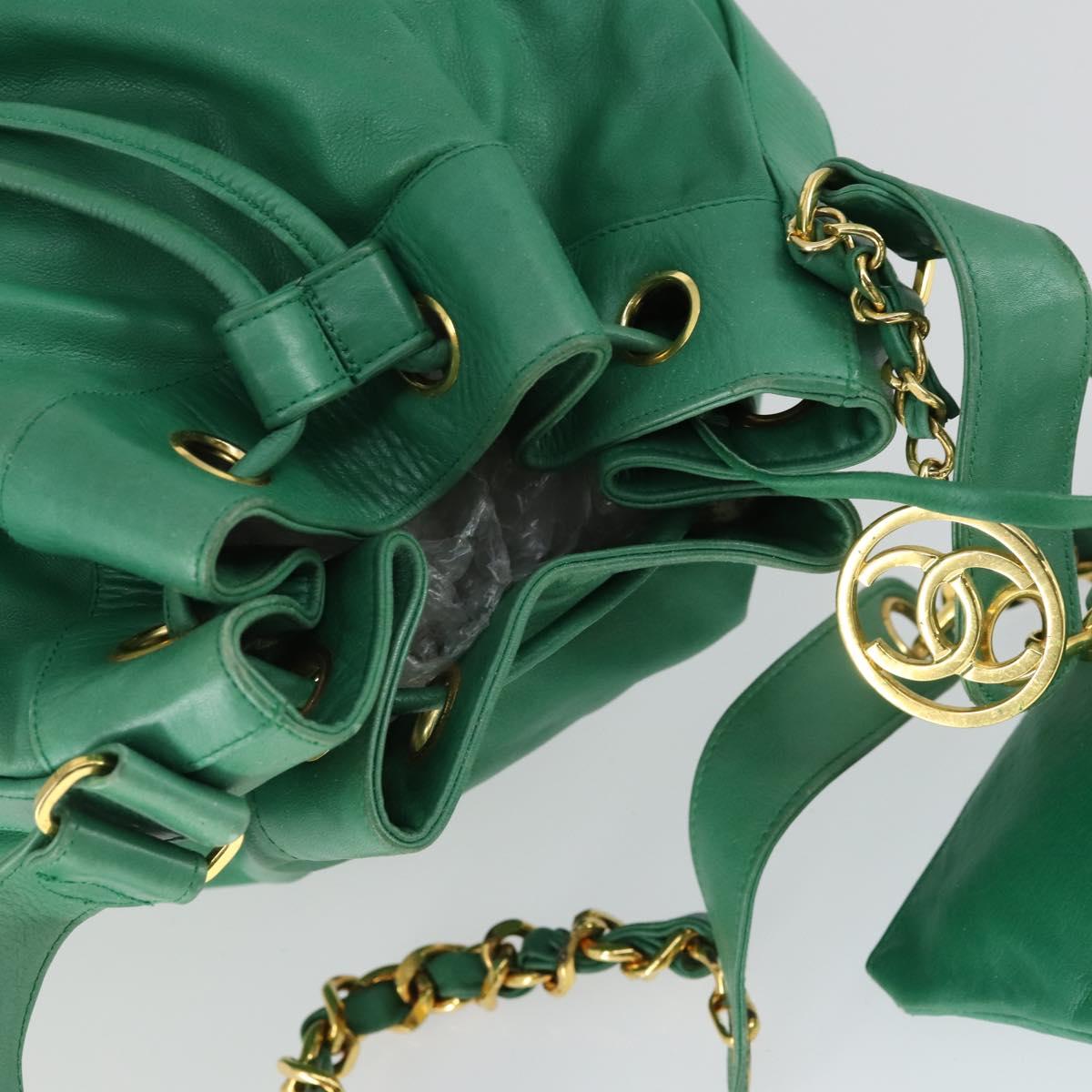 CHANEL Chain Shoulder Bag Lamb Skin Green Gold CC Auth BA9966
